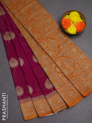 Banarasi semi crepe saree purple and mustard yellow with woven buttas and woven border