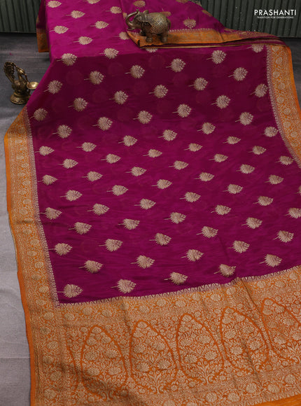 Banarasi semi crepe saree purple and mustard yellow with woven buttas and woven border