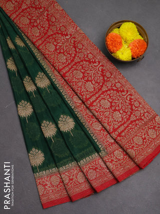 Banarasi semi crepe saree green and red with woven buttas and woven border
