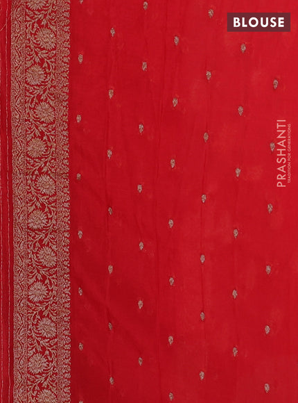 Banarasi semi crepe saree green and red with woven buttas and woven border