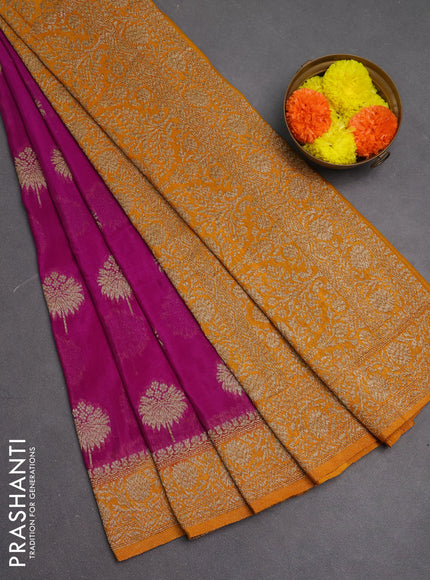 Banarasi semi crepe saree purple and mustard yellow with woven buttas and woven border