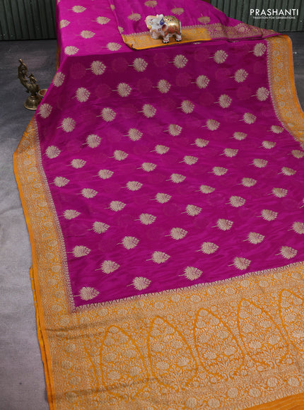 Banarasi semi crepe saree purple and mustard yellow with woven buttas and woven border