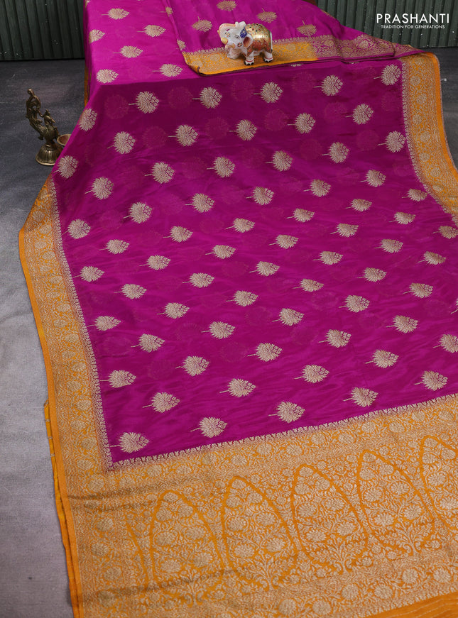 Banarasi semi crepe saree purple and mustard yellow with woven buttas and woven border