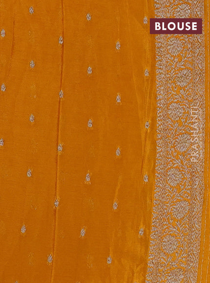 Banarasi semi crepe saree purple and mustard yellow with woven buttas and woven border