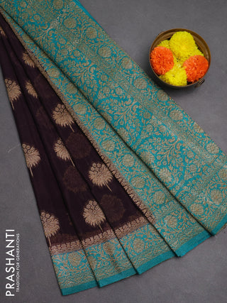 Banarasi semi crepe saree deep jamun and teal blue with woven buttas and woven border