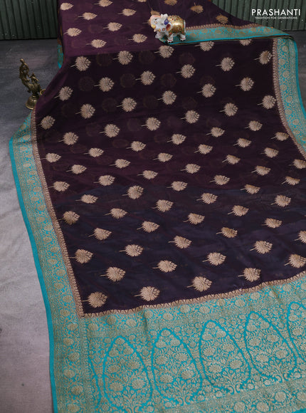 Banarasi semi crepe saree deep jamun and teal blue with woven buttas and woven border