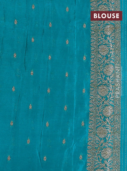 Banarasi semi crepe saree deep jamun and teal blue with woven buttas and woven border