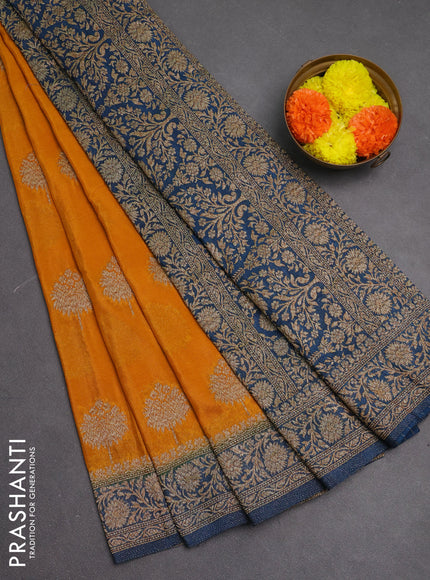 Banarasi semi crepe saree mango yellow and peacock blue with woven buttas and woven border