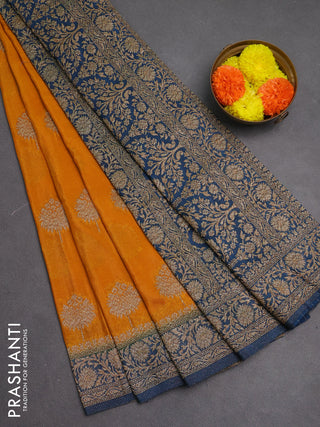 Banarasi semi crepe saree mango yellow and peacock blue with woven buttas and woven border