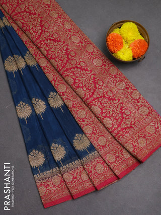 Banarasi semi crepe saree peacock blue and pink with woven buttas and woven border