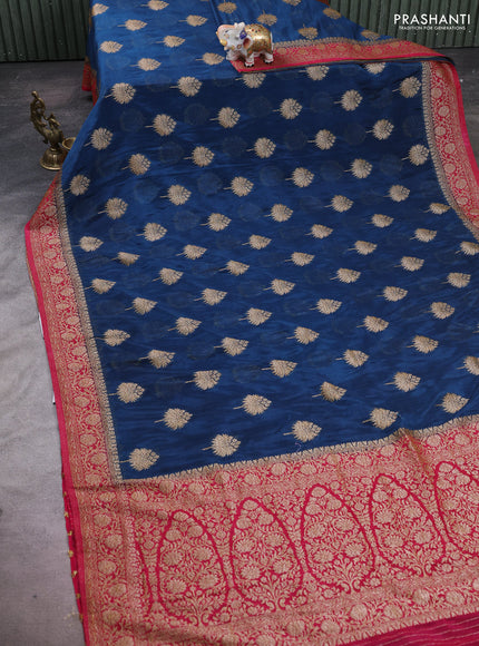 Banarasi semi crepe saree peacock blue and pink with woven buttas and woven border