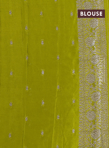 Banarasi semi crepe saree dark magenta pink and lime green with woven buttas and woven border