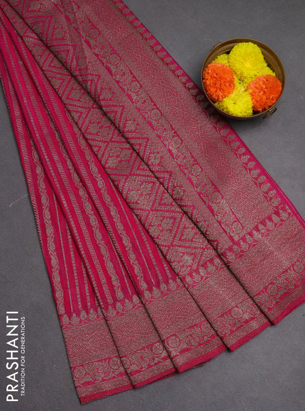 Banarasi semi crepe saree pink with allover thread & zari weaves and woven border