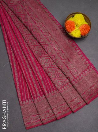 Banarasi semi crepe saree pink with allover thread & zari weaves and woven border