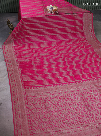 Banarasi semi crepe saree pink with allover thread & zari weaves and woven border