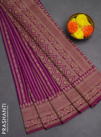 Banarasi semi crepe saree purple with allover thread & zari weaves and woven border
