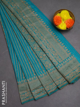 Banarasi semi crepe saree teal blue with allover thread & zari weaves and woven border