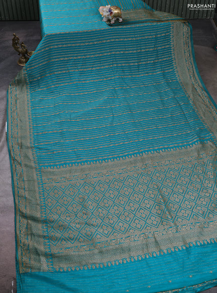 Banarasi semi crepe saree teal blue with allover thread & zari weaves and woven border