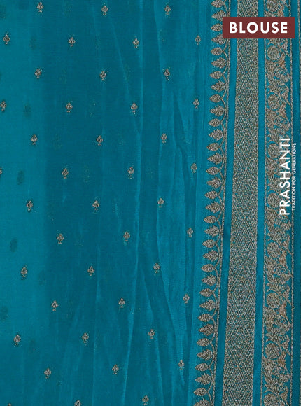 Banarasi semi crepe saree teal blue with allover thread & zari weaves and woven border