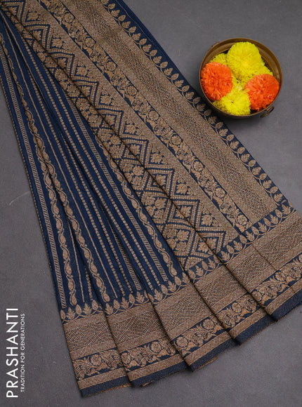 Banarasi semi crepe saree peacock blue with allover thread & zari weaves and woven border
