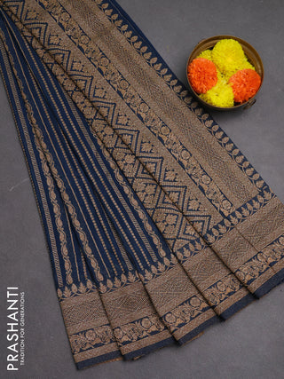 Banarasi semi crepe saree peacock blue with allover thread & zari weaves and woven border