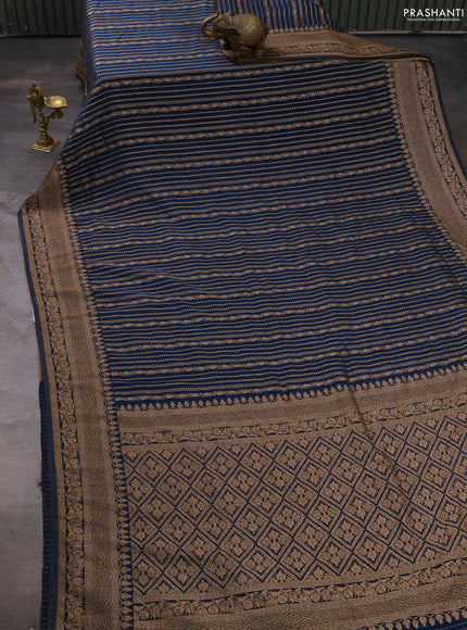 Banarasi semi crepe saree peacock blue with allover thread & zari weaves and woven border
