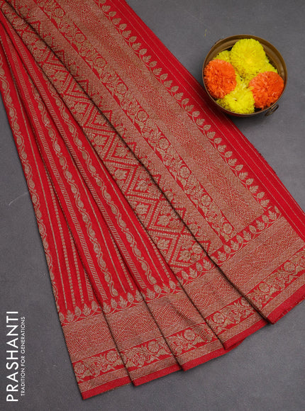 Banarasi semi crepe saree red with allover thread & zari weaves and woven border