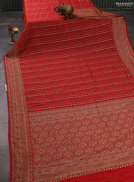Banarasi semi crepe saree red with allover thread & zari weaves and woven border