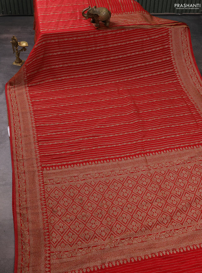 Banarasi semi crepe saree red with allover thread & zari weaves and woven border
