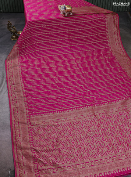 Banarasi semi crepe saree pink with allover thread & zari weaves and woven border