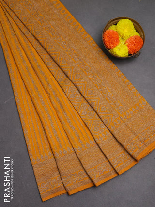 Banarasi semi crepe saree mango yellow with allover thread & zari weaves and woven border