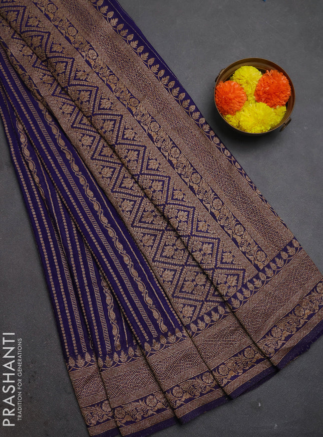 Banarasi semi crepe saree violet with allover thread & zari weaves and woven border