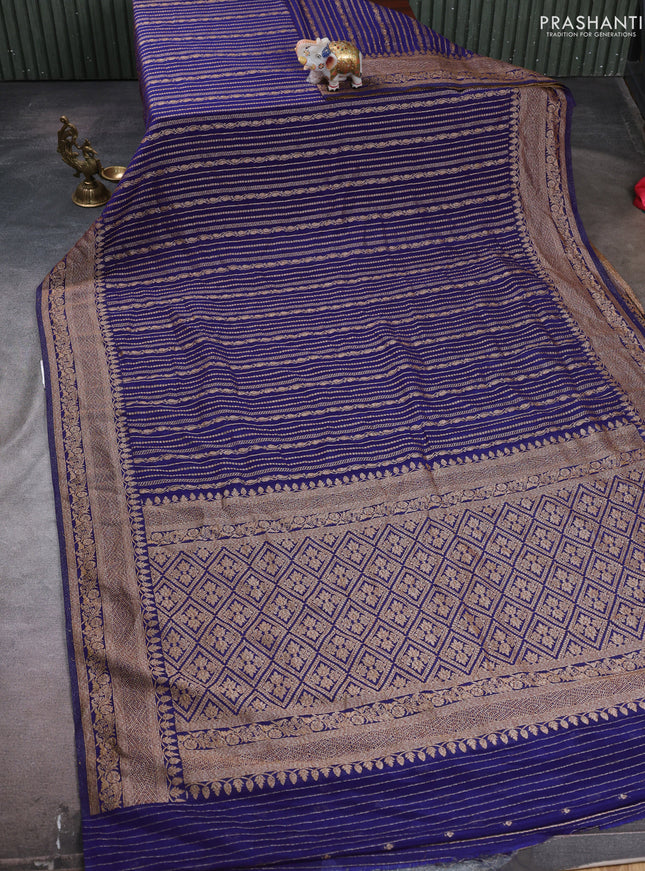 Banarasi semi crepe saree violet with allover thread & zari weaves and woven border