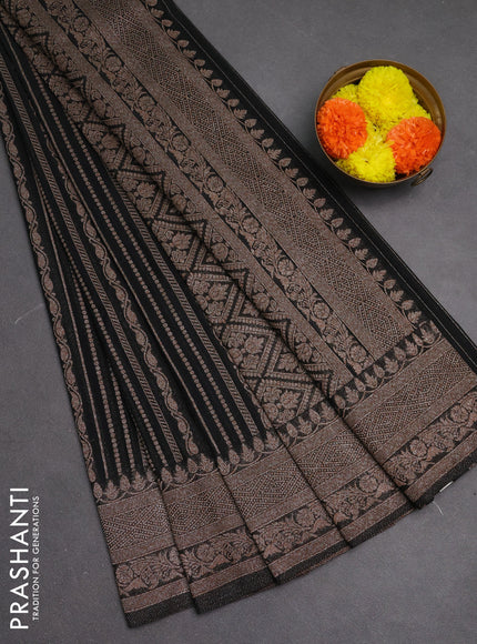 Banarasi semi crepe saree black with allover thread & zari weaves and woven border