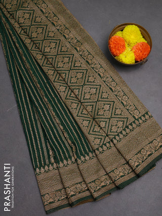 Banarasi semi crepe saree green with allover thread & zari weaves and woven border