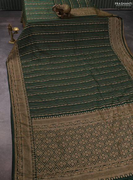 Banarasi semi crepe saree green with allover thread & zari weaves and woven border