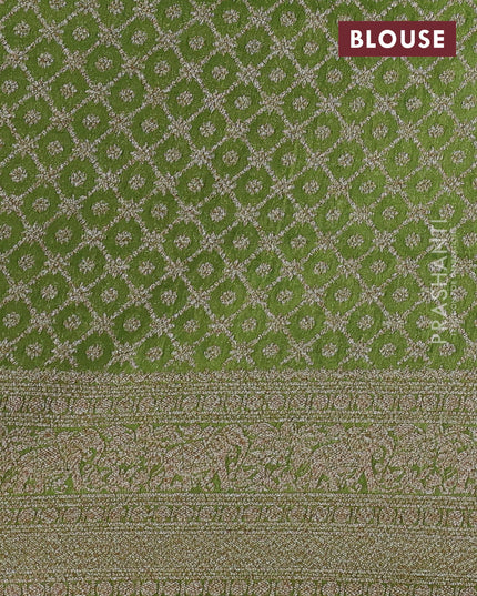 Banarasi semi crepe saree light green with woven buttas and woven border