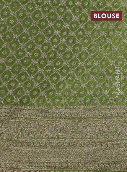 Banarasi semi crepe saree light green with woven buttas and woven border
