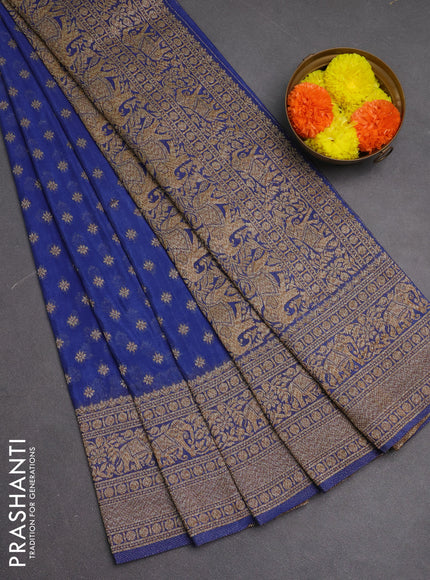 Banarasi semi crepe saree blue with woven buttas and woven border