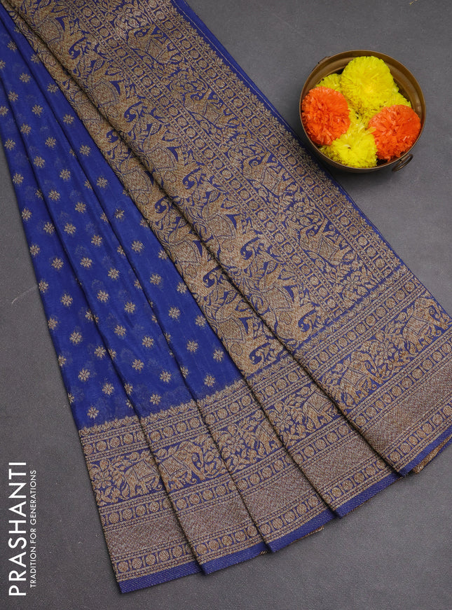 Banarasi semi crepe saree blue with woven buttas and woven border