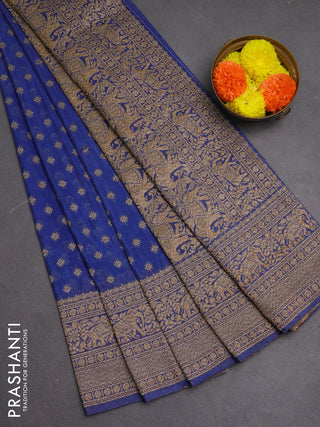 Banarasi semi crepe saree blue with woven buttas and woven border