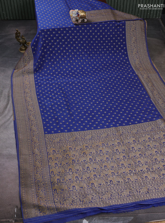 Banarasi semi crepe saree blue with woven buttas and woven border