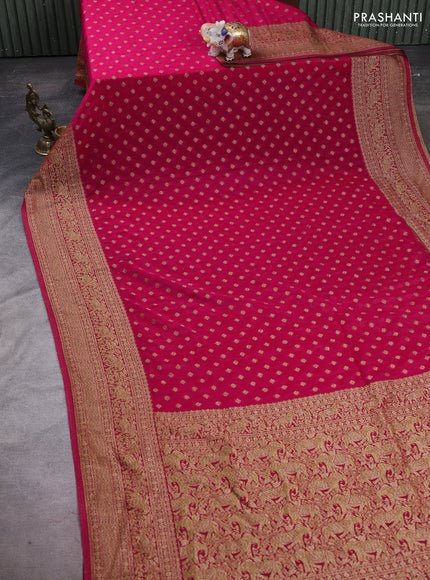 Banarasi semi crepe saree pink with woven buttas and woven border