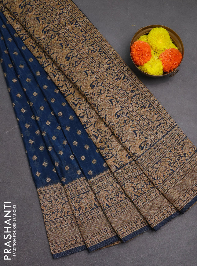 Banarasi semi crepe saree peacock blue with woven buttas and woven border