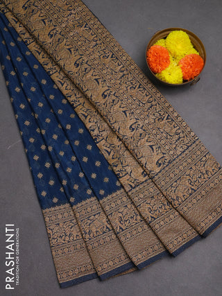 Banarasi semi crepe saree peacock blue with woven buttas and woven border