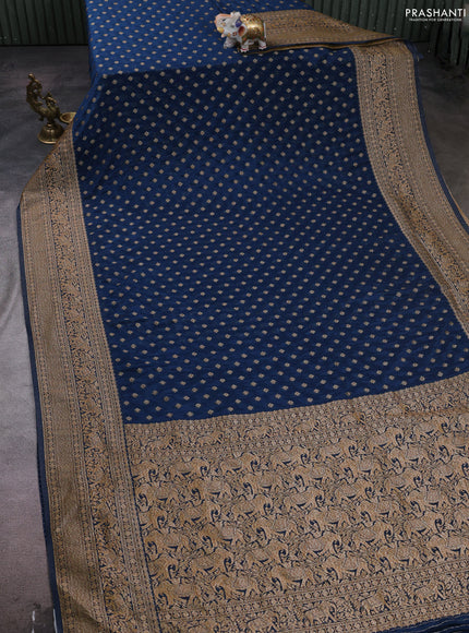 Banarasi semi crepe saree peacock blue with woven buttas and woven border