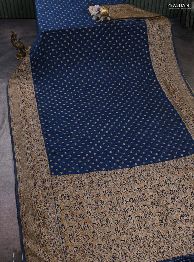 Banarasi semi crepe saree peacock blue with woven buttas and woven border