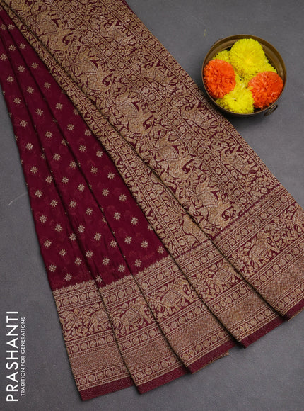 Banarasi semi crepe saree wine shade with woven buttas and woven border