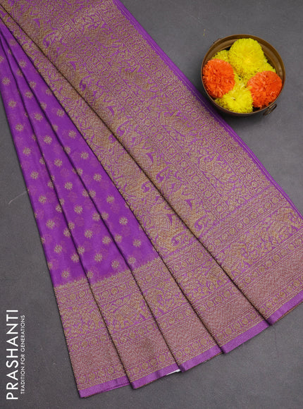 Banarasi semi crepe saree lavender with woven buttas and woven border