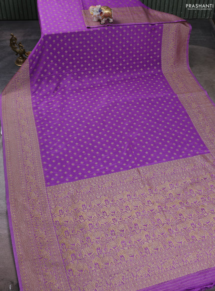 Banarasi semi crepe saree lavender with woven buttas and woven border